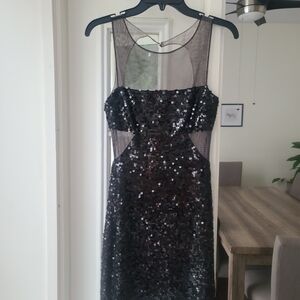 Black Sequin Mesh Evening Dress - Elegant Women's Cocktail Dress